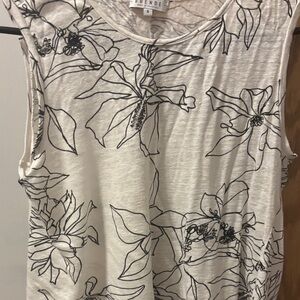 Cream Floral Line-Print Sleeveless Tank